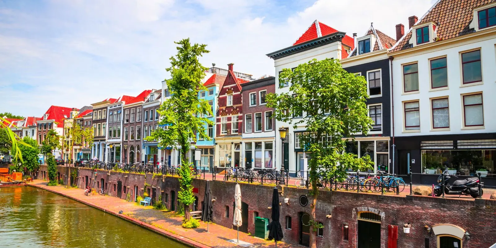Canal houses and brick wharf cellars along the Oudegracht in Utrecht